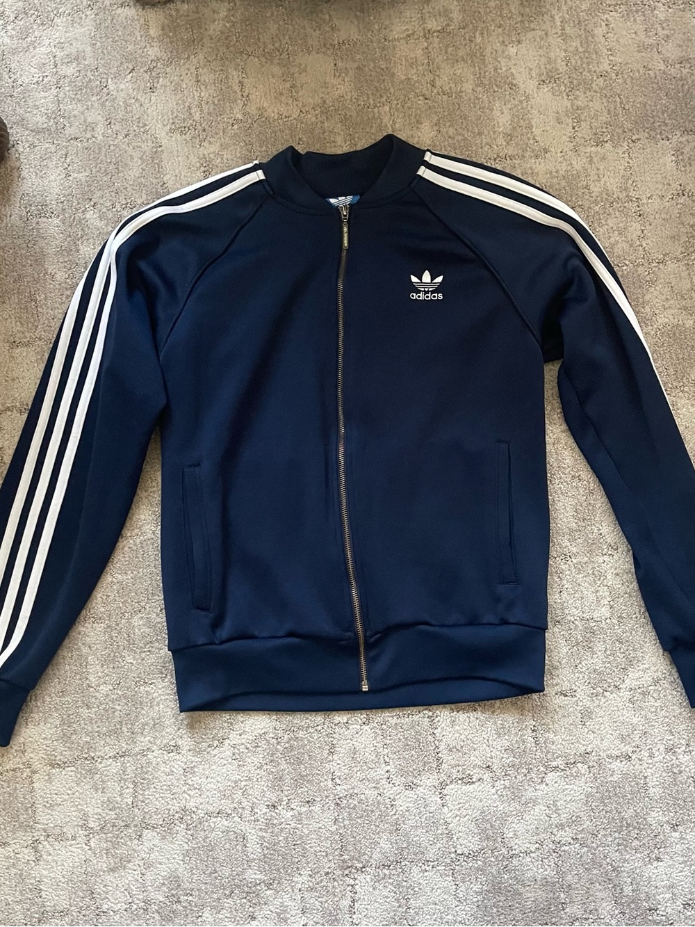Adidas Navy Blue Track Jacket with White Stripes